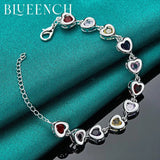 925 Silver Heart Peach Multicolor Zircon Bracelet Women's Wedding Charm