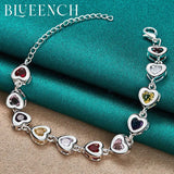 925 Silver Heart Peach Multicolor Zircon Bracelet Women's Wedding Charm