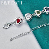 925 Silver Heart Peach Multicolor Zircon Bracelet Women's Wedding Charm