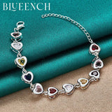 925 Silver Heart Peach Multicolor Zircon Bracelet Women's Wedding Charm