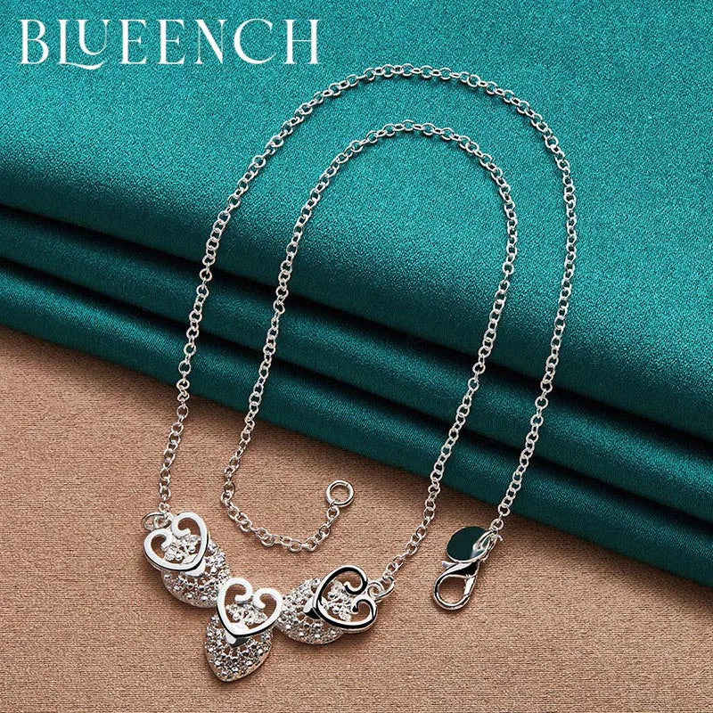 925 Silver Heart Peach Pendant Necklace for Women Wedding Romantic Jewelry
