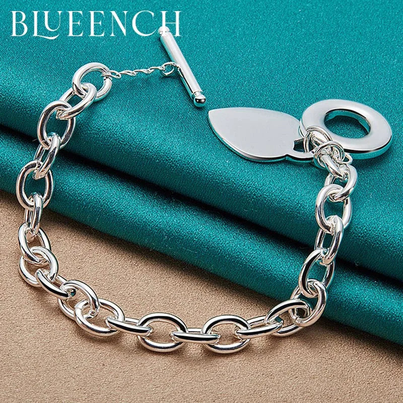 925 Silver Heart Peach Pendant Bracelet for Women