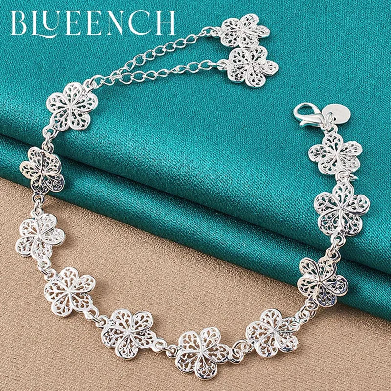 925 Silver Flower Bracelet Romantic Charm Jewelry