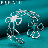 925 Silver Hollowed Flower Wide Bracelet for Women's Wedding Party