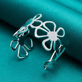 925 Silver Hollowed Flower Wide Bracelet for Women's Wedding Party