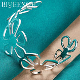 925 Silver Hollowed Flower Wide Bracelet for Women's Wedding Party