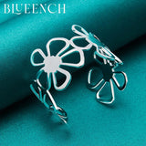 925 Silver Hollowed Flower Wide Bracelet for Women's Wedding Party
