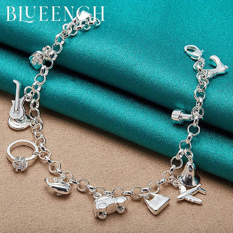 925 Silver Lollipop Guitar Pendant Bracelet for Women