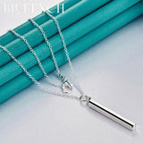 925 Silver Rectangle Pendant Necklace Women's Charm Jewelry