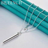 925 Silver Rectangle Pendant Necklace Women's Charm Jewelry