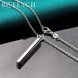 925 Silver Rectangle Pendant Necklace Women's Charm Jewelry