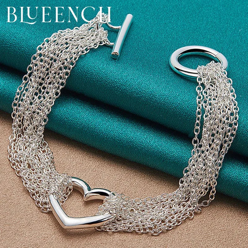 925 Silver Love Pendant Multilayer Bracelet