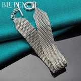 925 Silver Mesh Snake Bone OT Buckle Bracelet Women