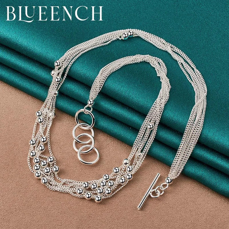 925 Sterling Silver Chain Glossyglossy ball Necklace for Women