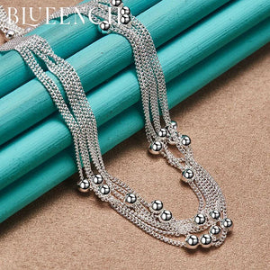 925 Sterling Silver Chain Glossyglossy ball Necklace for Women