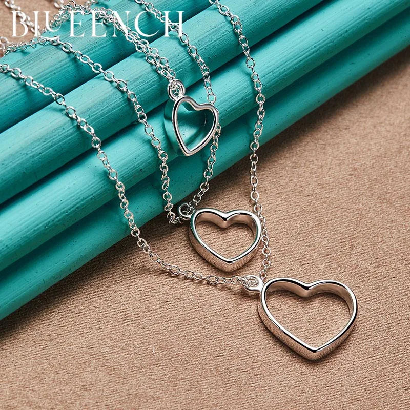 925 Silver Heart Cutout Pendant Necklace for Women