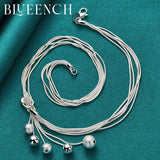 925 Silver Chain Tassel Ball Pendant Necklace Wedding Jewelry