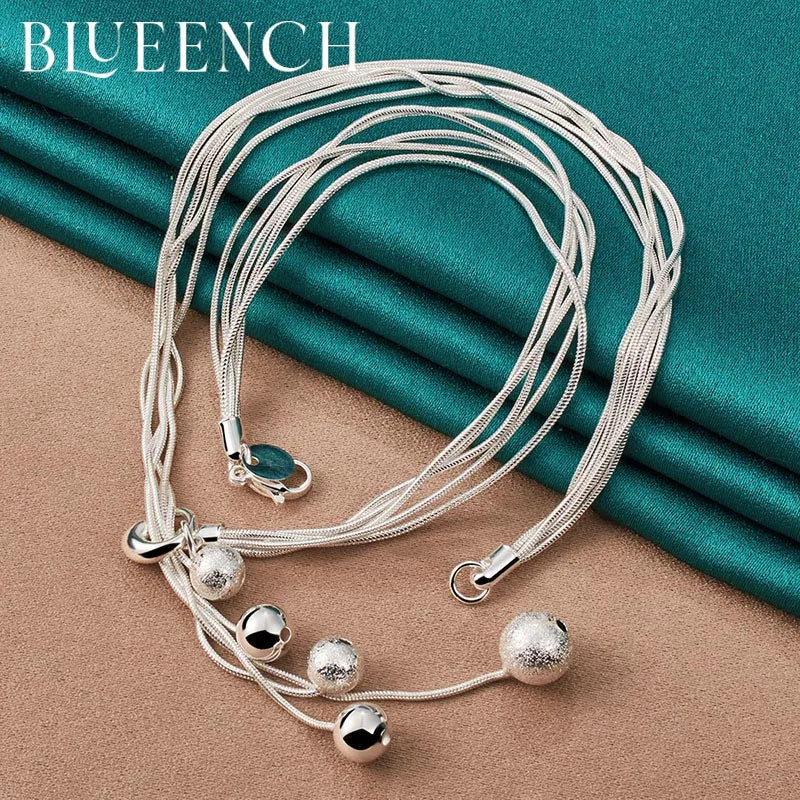 925 Silver Chain Tassel Ball Pendant Necklace Wedding Jewelry
