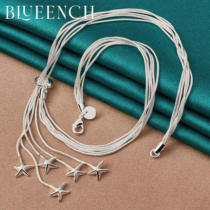 925 Sterling Silver Tassel Star Pendant Necklace for Women