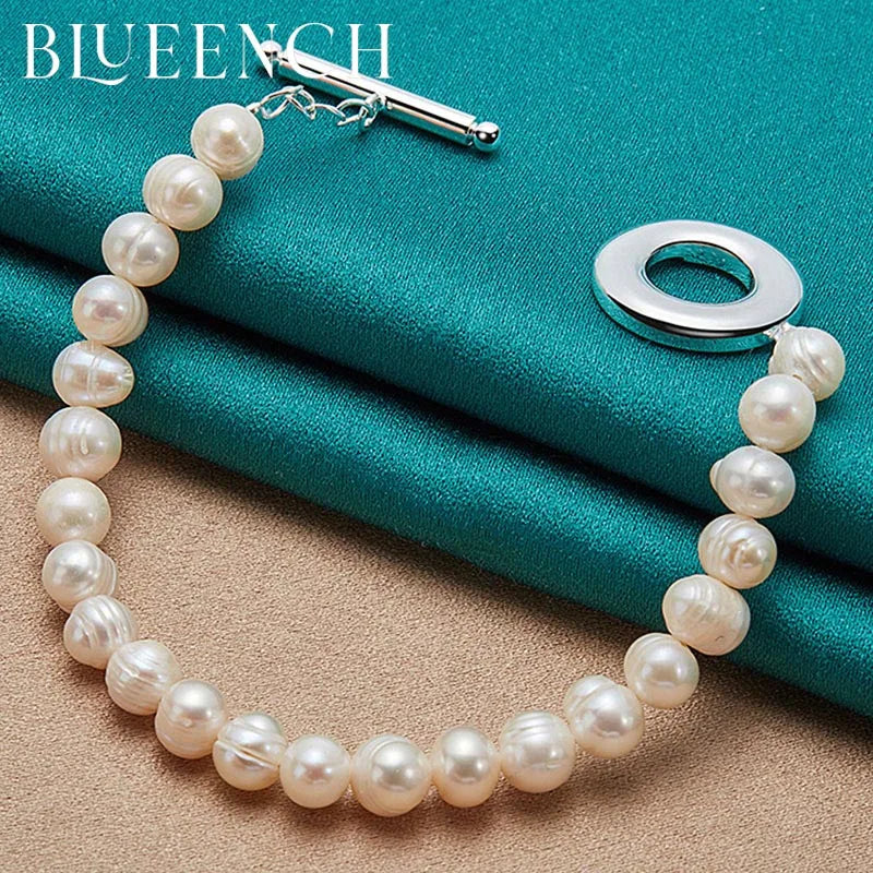 925 Silver Pearl Chain Bracelet for Women Wedding Charm Jewelry