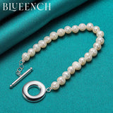 925 Silver Pearl Chain Bracelet for Women Wedding Charm Jewelry