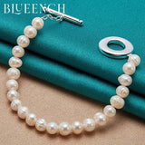 925 Silver Pearl Chain Bracelet for Women Wedding Charm Jewelry