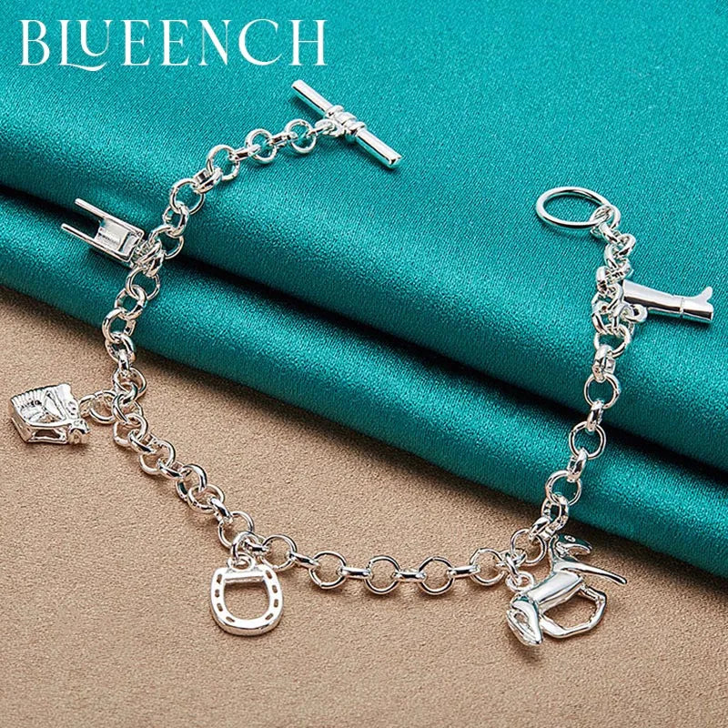 925 Sterling Silver Pony Heels Pendant Bracelet for Women