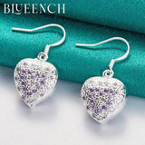 925 Silver Purple Zircon Heart Earrings for Women