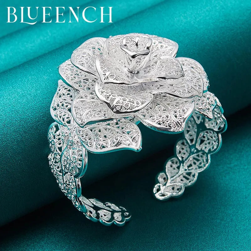 925 Silver Rose Hollowed Out Bracelet for Ladies Wedding Party