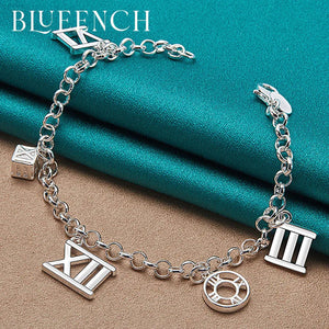 925 Silver Roman Numeral Pendant Bracelet for Date Party
