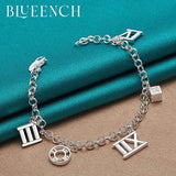 925 Silver Roman Numeral Pendant Bracelet for Date Party