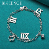 925 Silver Roman Numeral Pendant Bracelet for Date Party