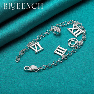 925 Silver Roman Numeral Pendant Bracelet for Date Party