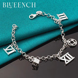 925 Silver Roman Numeral Pendant Bracelet for Date Party
