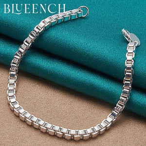 925 Silver Square Chain Bracelet Punk Hip Hop Jewelry