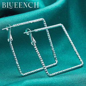925 Silver Square Large Earrings Women Engagement Wedding Party Glamour