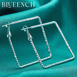 925 Silver Square Large Earrings Women Engagement Wedding Party Glamour