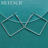 925 Silver Square Large Earrings Women Engagement Wedding Party Glamour