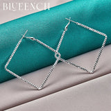 925 Silver Square Large Earrings Women Engagement Wedding Party Glamour