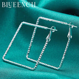 925 Silver Square Large Earrings Women Engagement Wedding Party Glamour