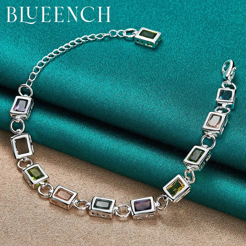 925 Silver Multicolor Zircon Bracelet Women Engagement Wedding