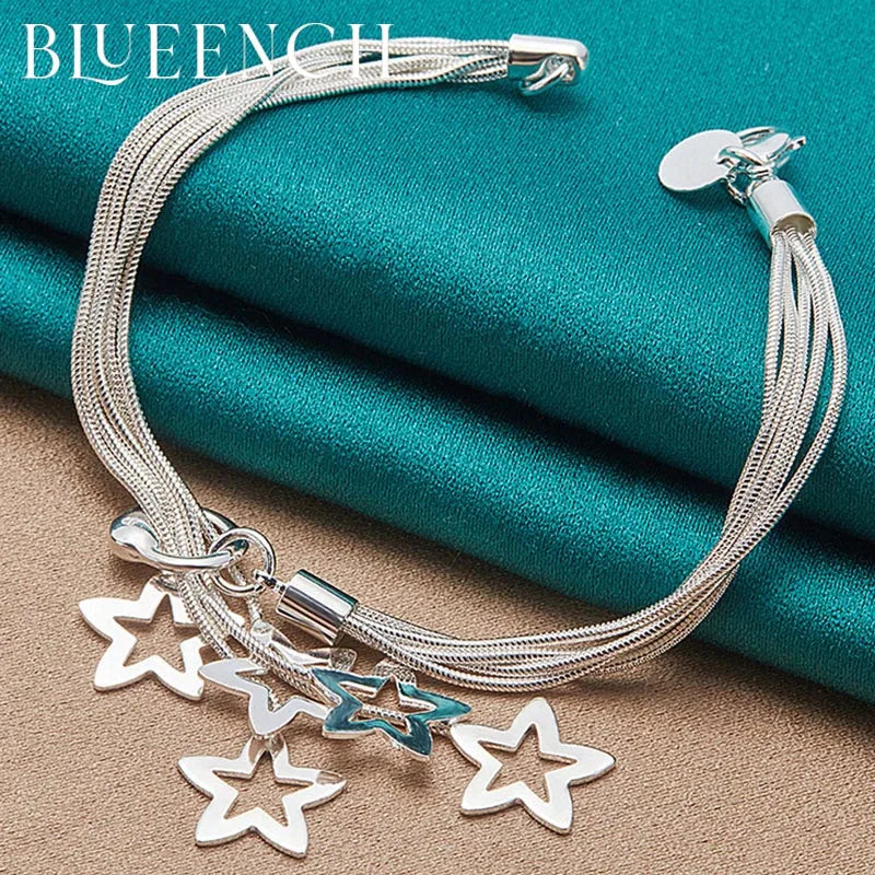 925 Sterling Silver Star Tassel Bracelet for Ladies Party Jewelry