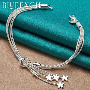 925 Silver Star Tassel Bracelet Romantic Jewelry