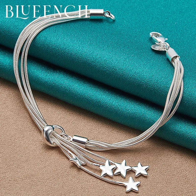 925 Silver Star Tassel Bracelet Romantic Jewelry