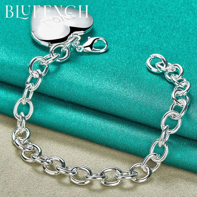925 Silver Heart Peach Lettering Pendant Bracelet for Women