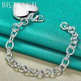 925 Silver Heart Peach Lettering Pendant Bracelet for Women