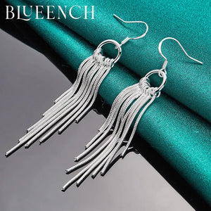 925 Sterling Silver Tassel Long Earrings for Women Wedding Party Jewelry