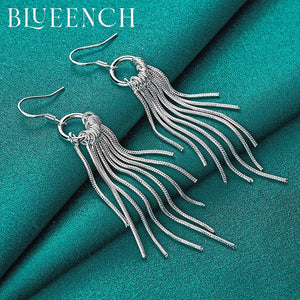 925 Sterling Silver Tassel Long Earrings for Women Wedding Party Jewelry