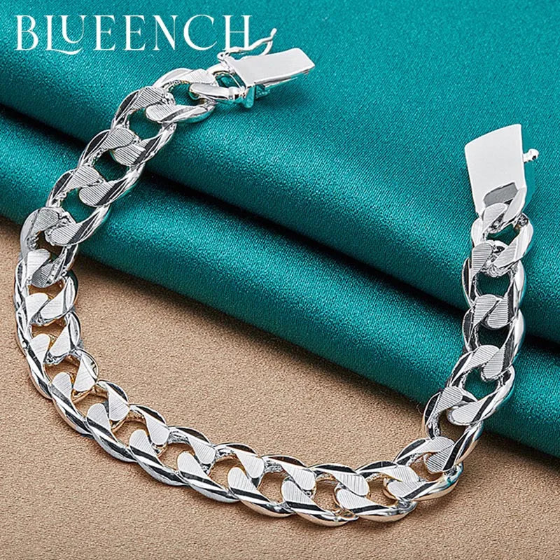 925 Silver Wide Cuban Hip Hop Bracelet Men Women Jewelry