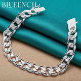 925 Silver Wide Cuban Hip Hop Bracelet Men Women Jewelry